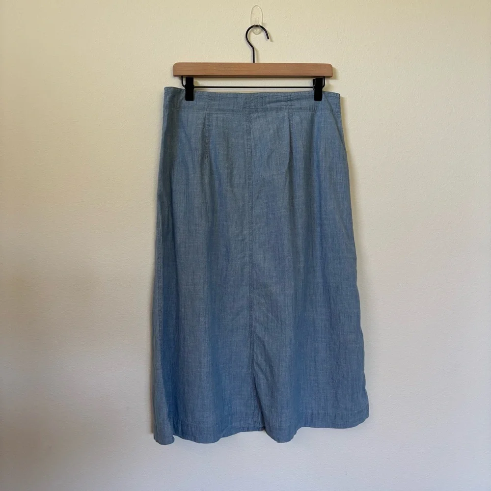 Madewell Midi Skirt Button Front Chic Patio Pockets Cotton Chambray Blue Size 10 - Picture 10 of 12